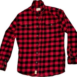 Jachs 100% Cotton Red and Black Checkered Plaid Flannel Men's Shirt Small